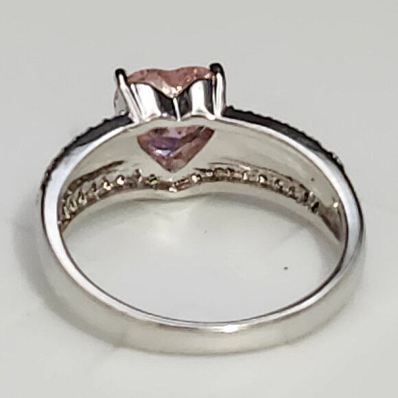 Fashion Jewelry Pink Heart CZ Ring Synthetic Opal Oval Silver Tone Size 9 NOS - Picture 4 of 10